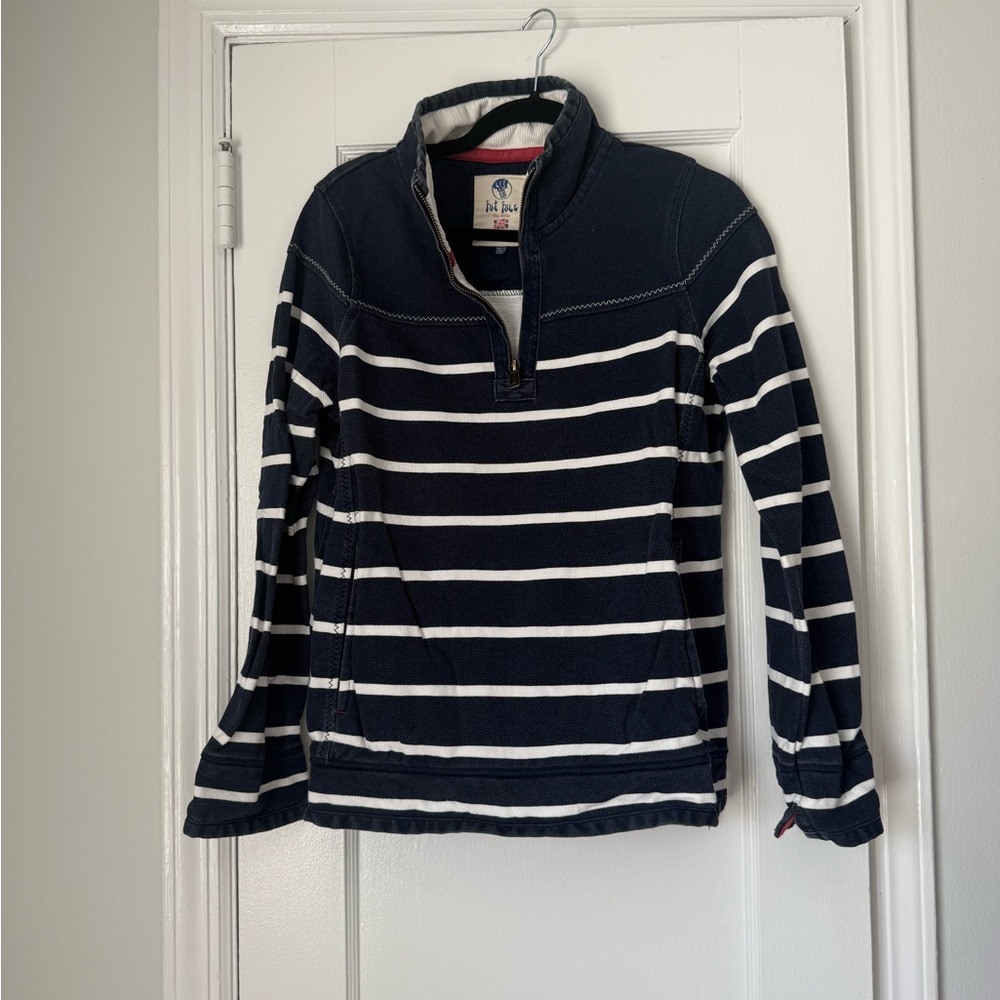 Fat Face Navy and White Striped Half-Zip Pullover